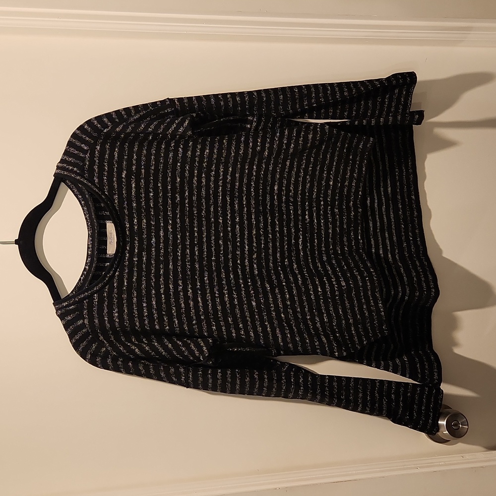 Madewell Black Marled Stripe Long Sleeve Top Relaxed Fit, size XS, Hi-Lo Hem